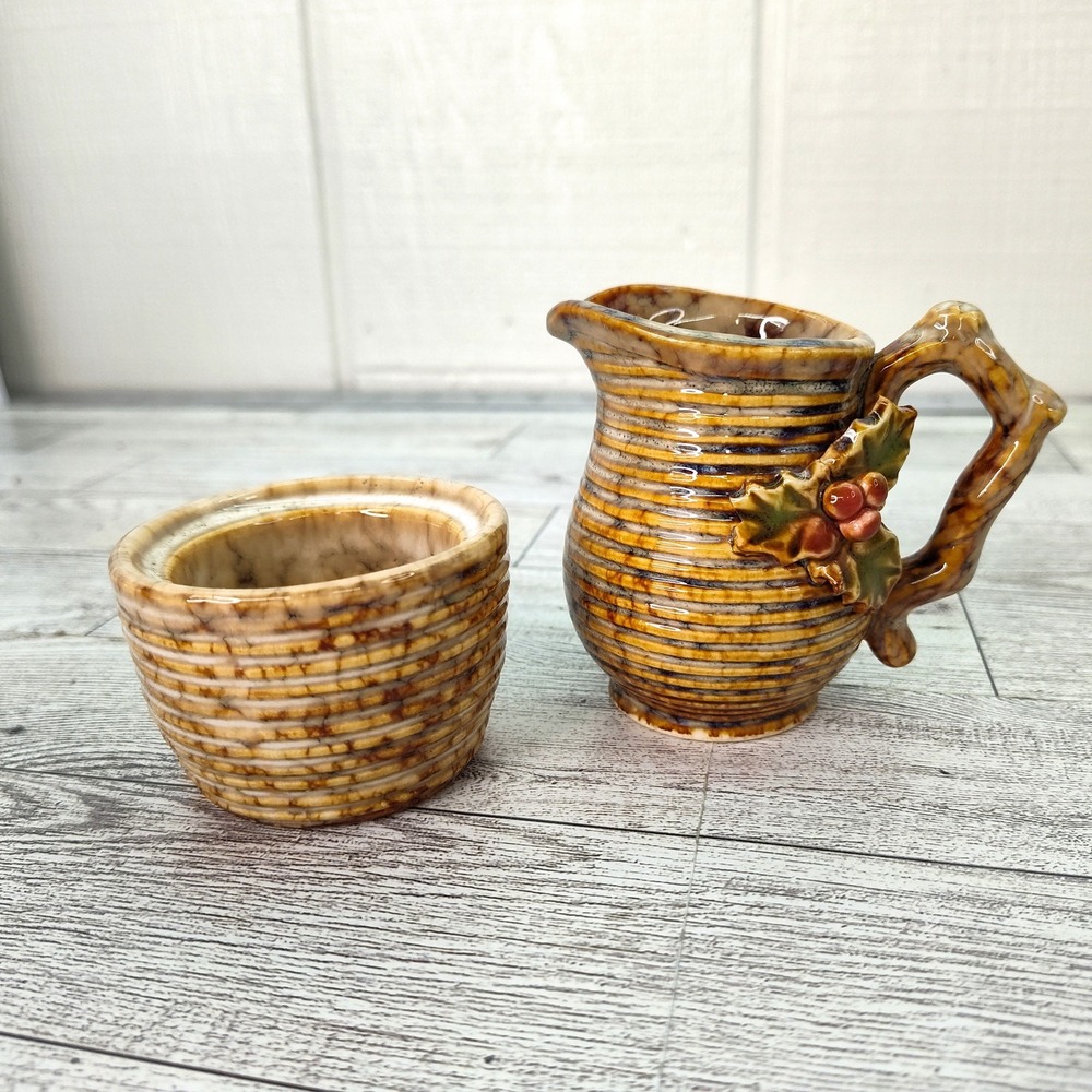 Vintage Ceramic Honey or Syrup Jug with Floral Accent - 3" Miniature Pouring Jug
